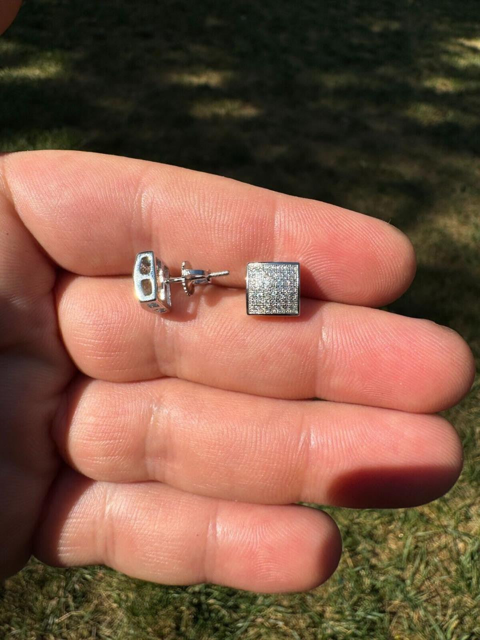 Moissanite Square Dome Hip Hop Earrings | 925 Silver
