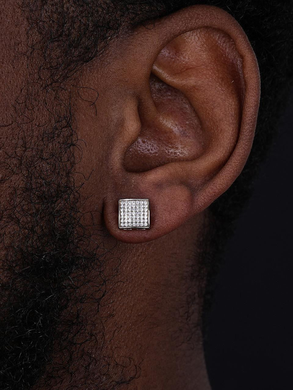 Moissanite Square Dome Hip Hop Earrings | 925 Silver
