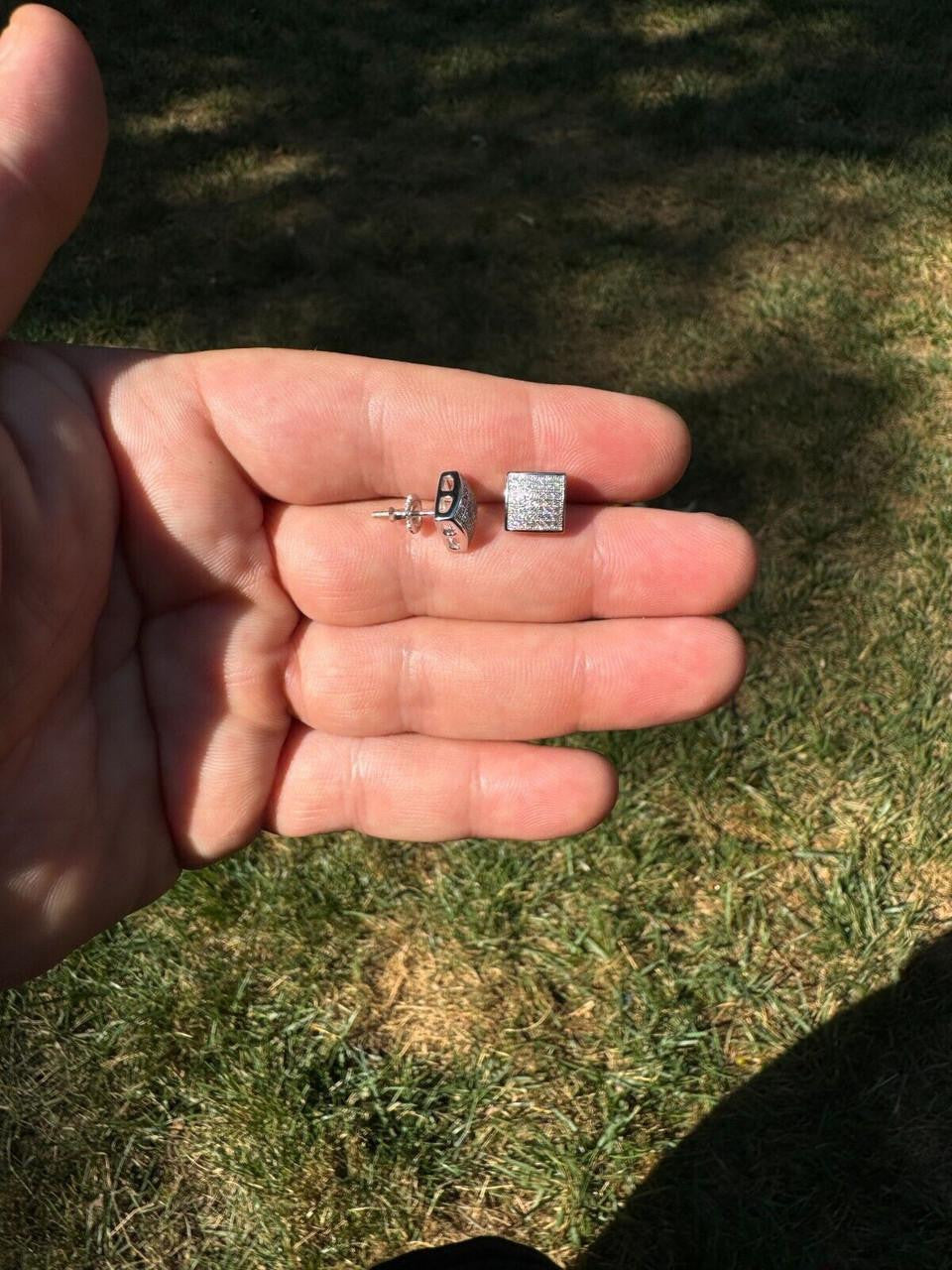 Moissanite Square Dome Hip Hop Earrings | 925 Silver