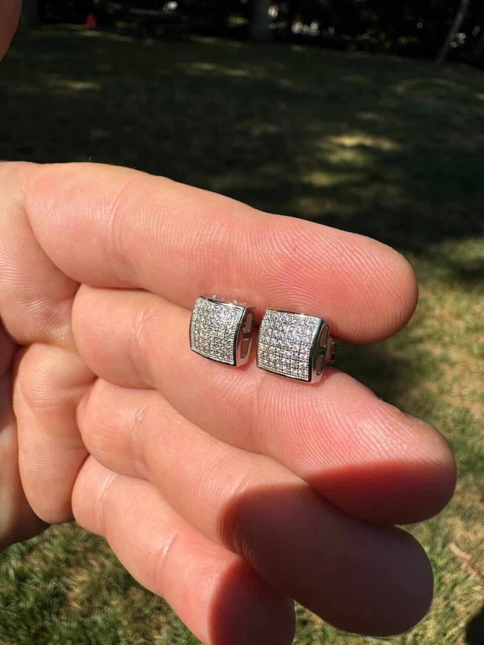 Moissanite Square Dome Hip Hop Earrings | 925 Silver