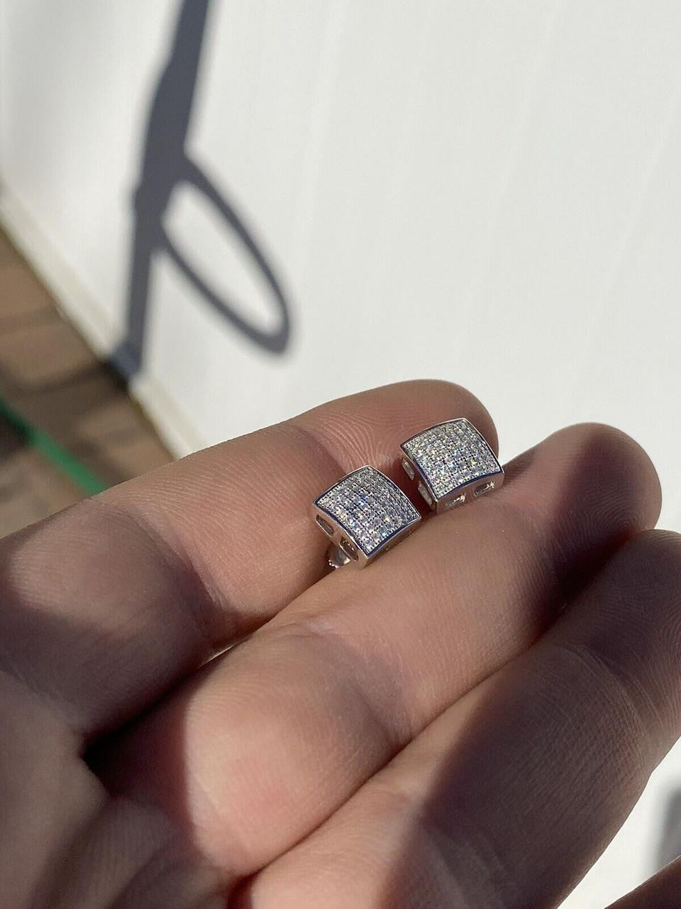 Moissanite Square Dome Hip Hop Earrings | 925 Silver