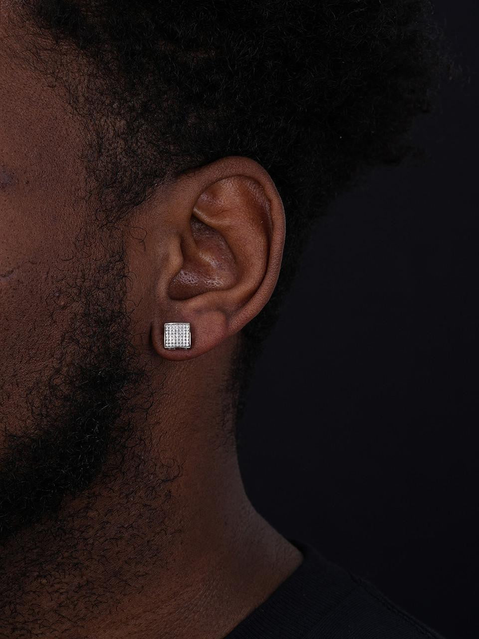 Moissanite Square Dome Hip Hop Earrings | 925 Silver