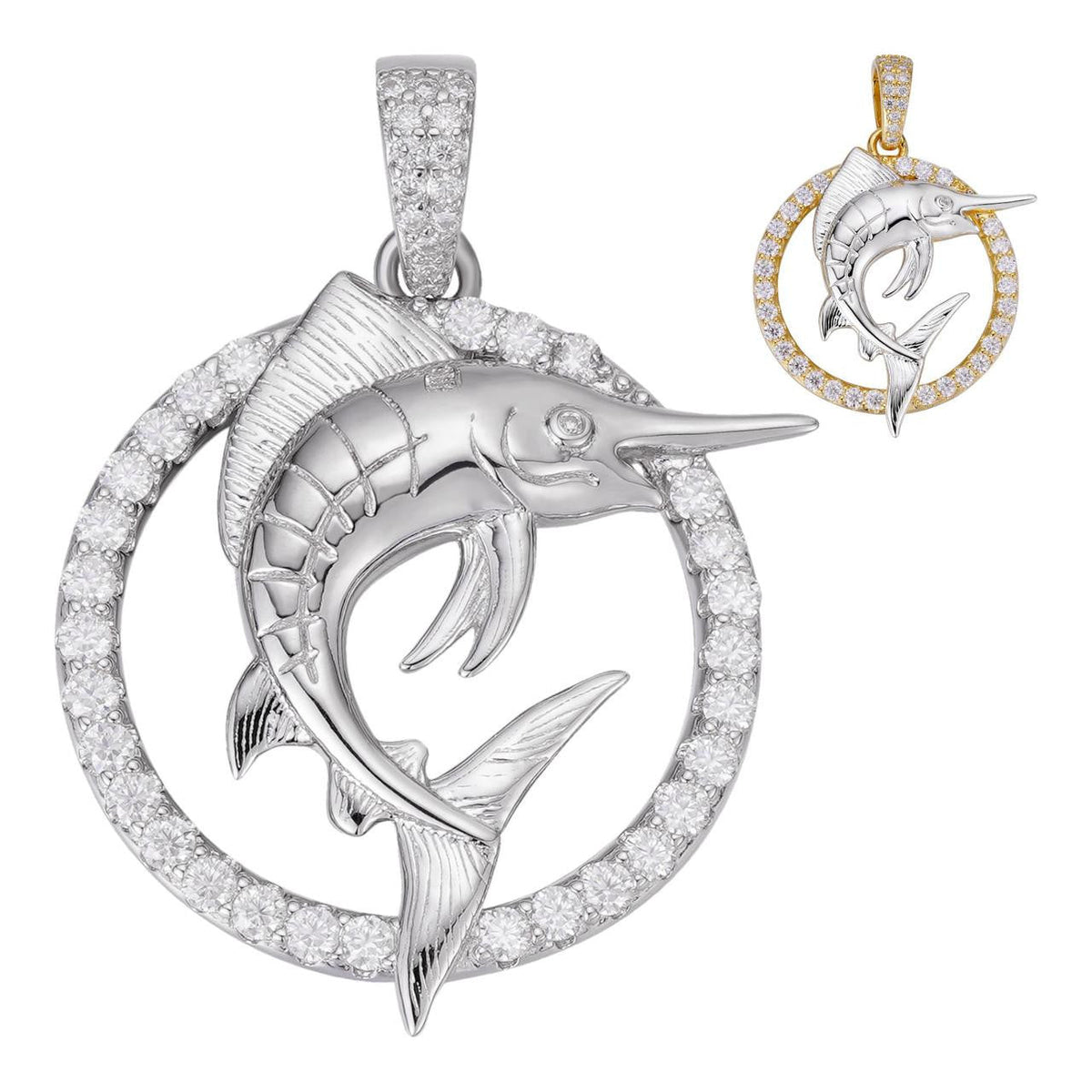 Moissanite Swordfish Marlin Iced Out Pendant | 14k Gold Vermeil Or 925 Silver