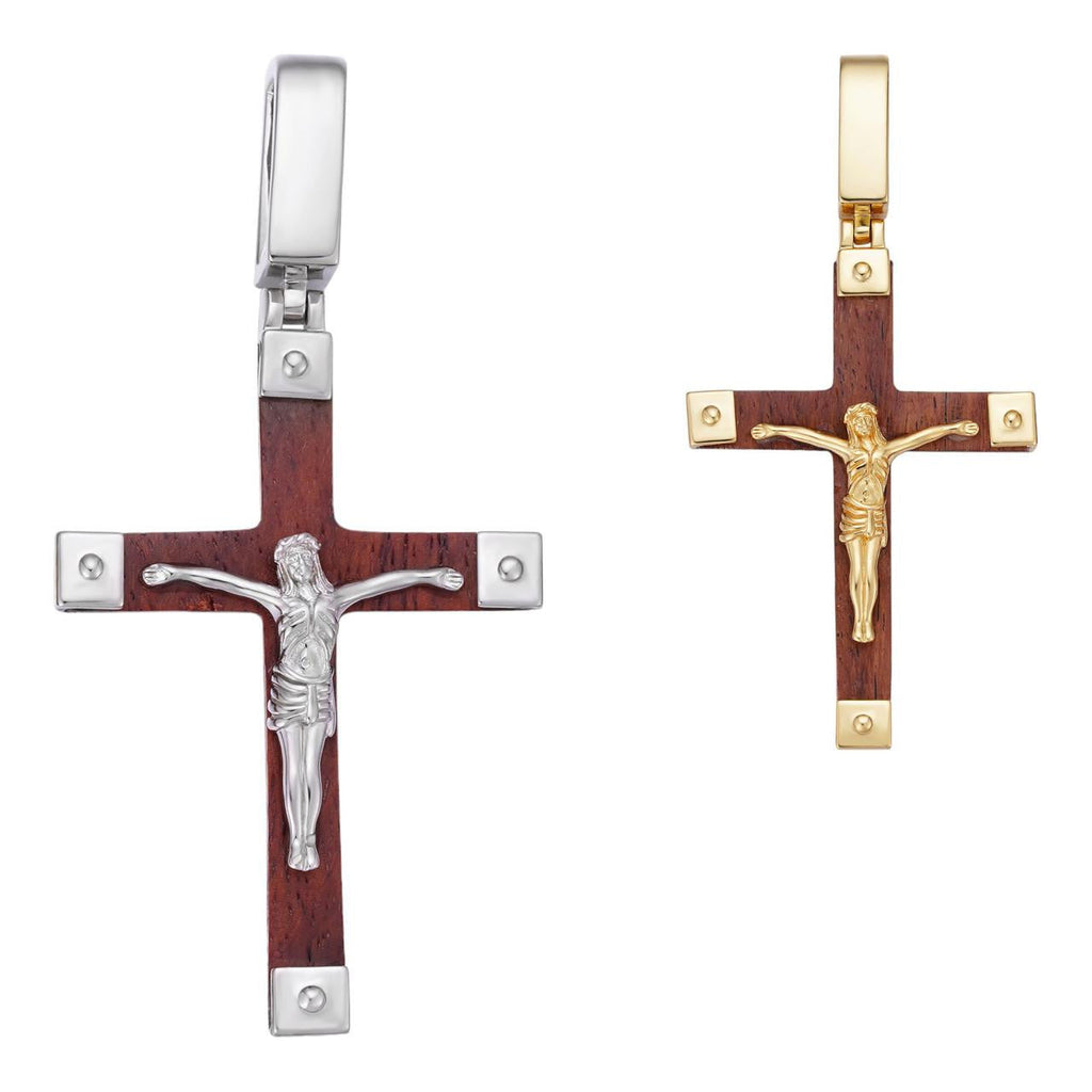 Natural Wood Plain Jesus Cross Pendant | 14k Gold Vermeil Or 925 Silver