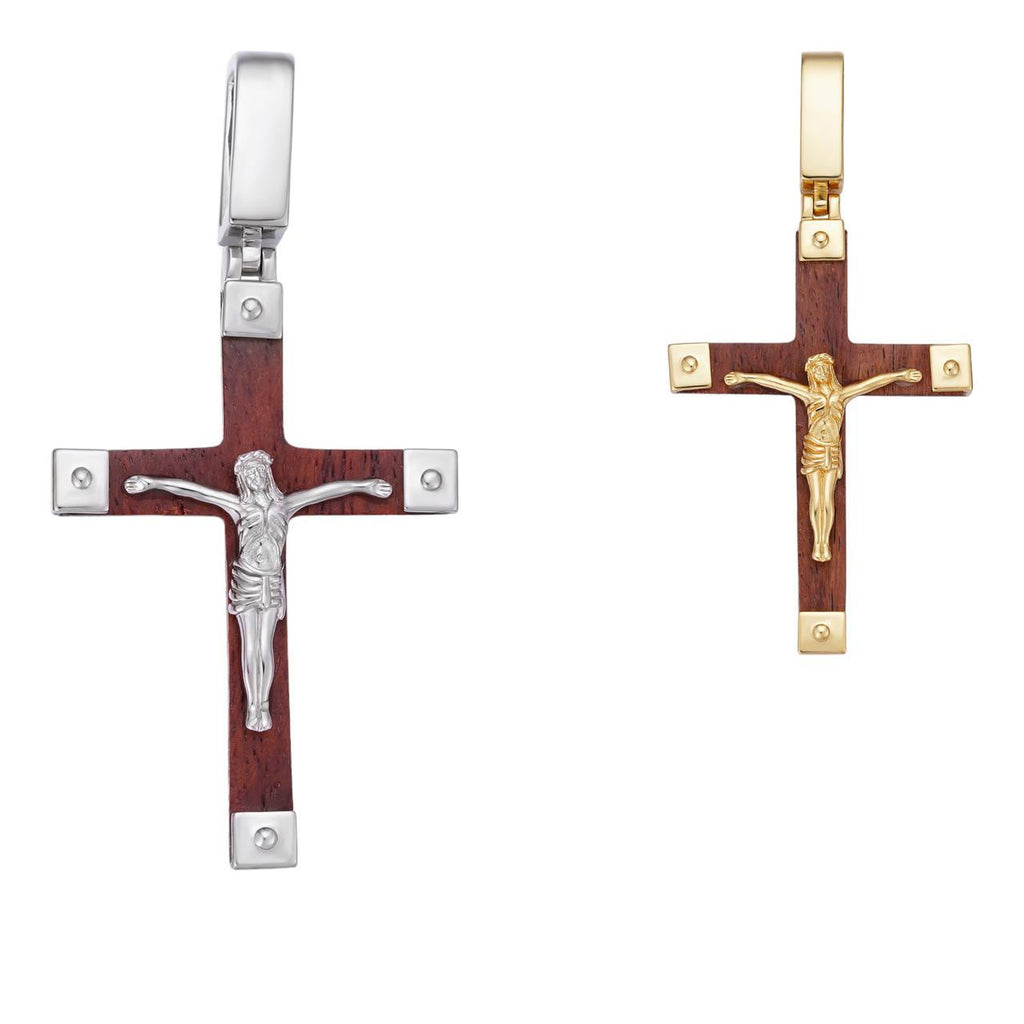 Natural Wood Plain Jesus Cross Pendant | 14k Gold Vermeil Or 925 Silver