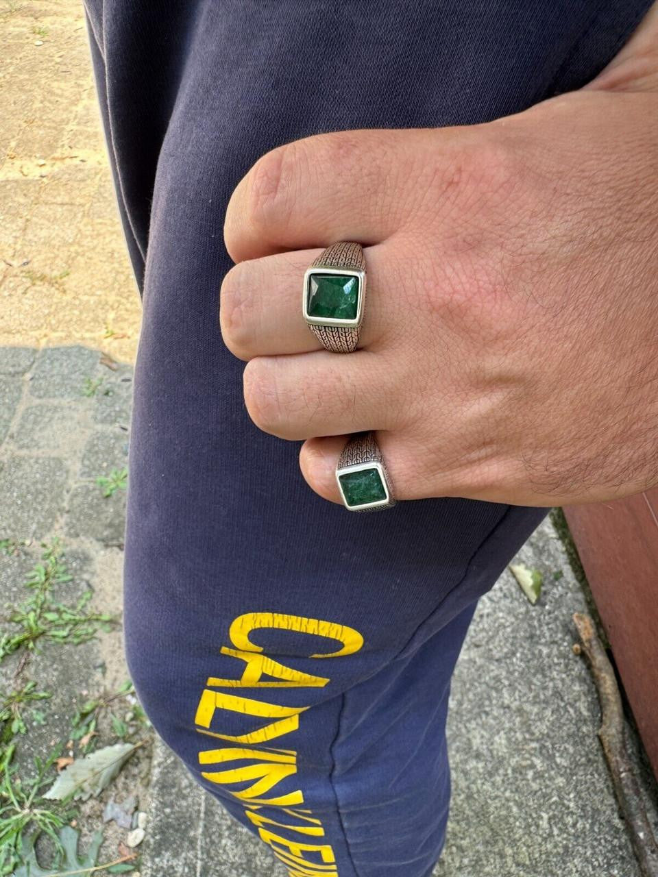 NYC Natural Green Eye Ring | 925 Silver Oxidized