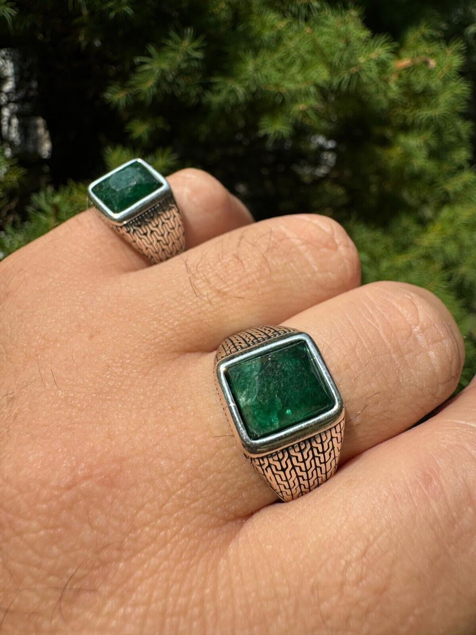 NYC Natural Green Eye Ring | 925 Silver Oxidized