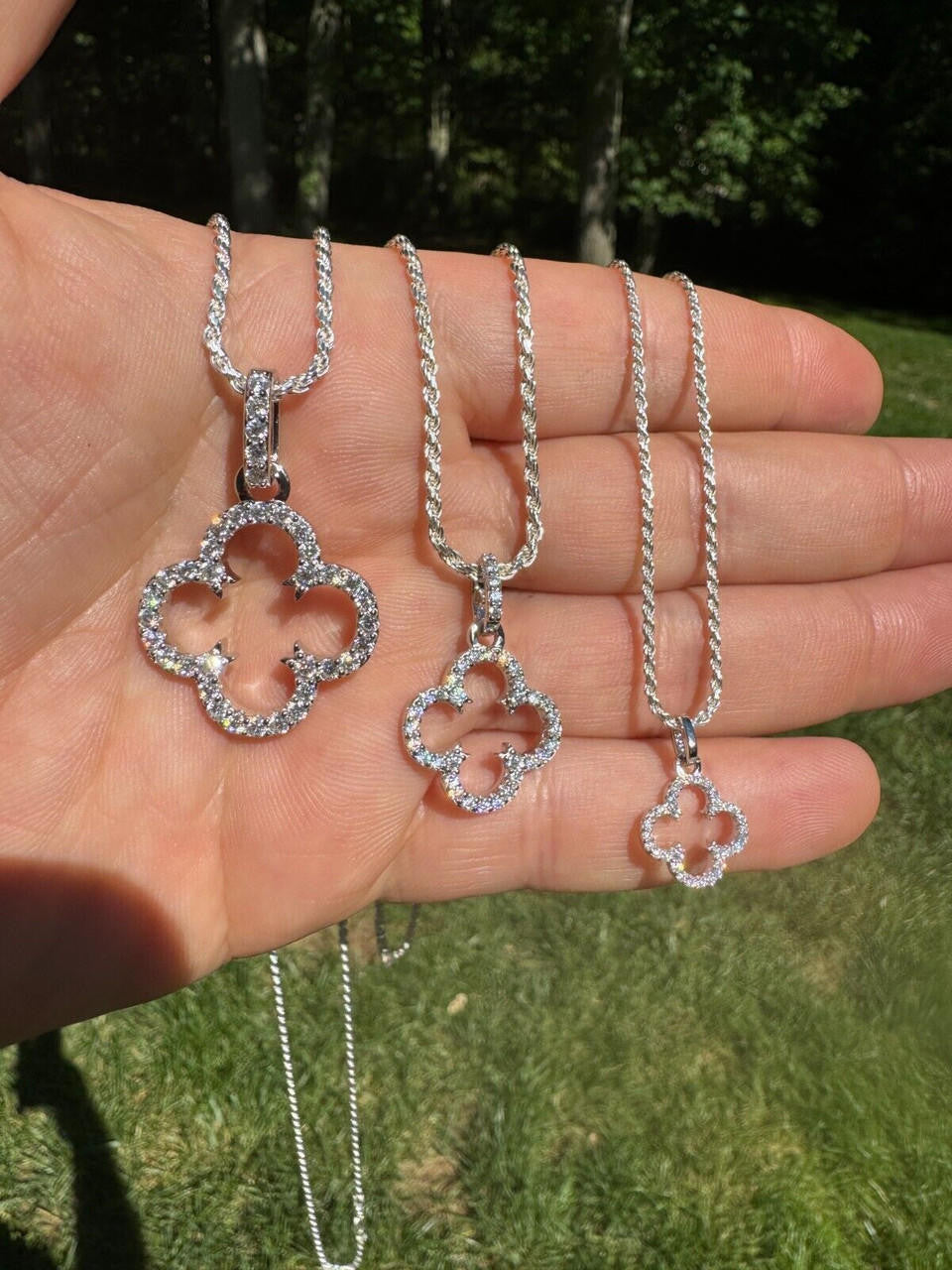 Moissanite Open Clover Flower Pendant | 925 Silver