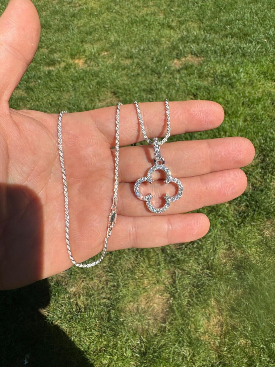 Moissanite Open Clover Flower Pendant | 925 Silver