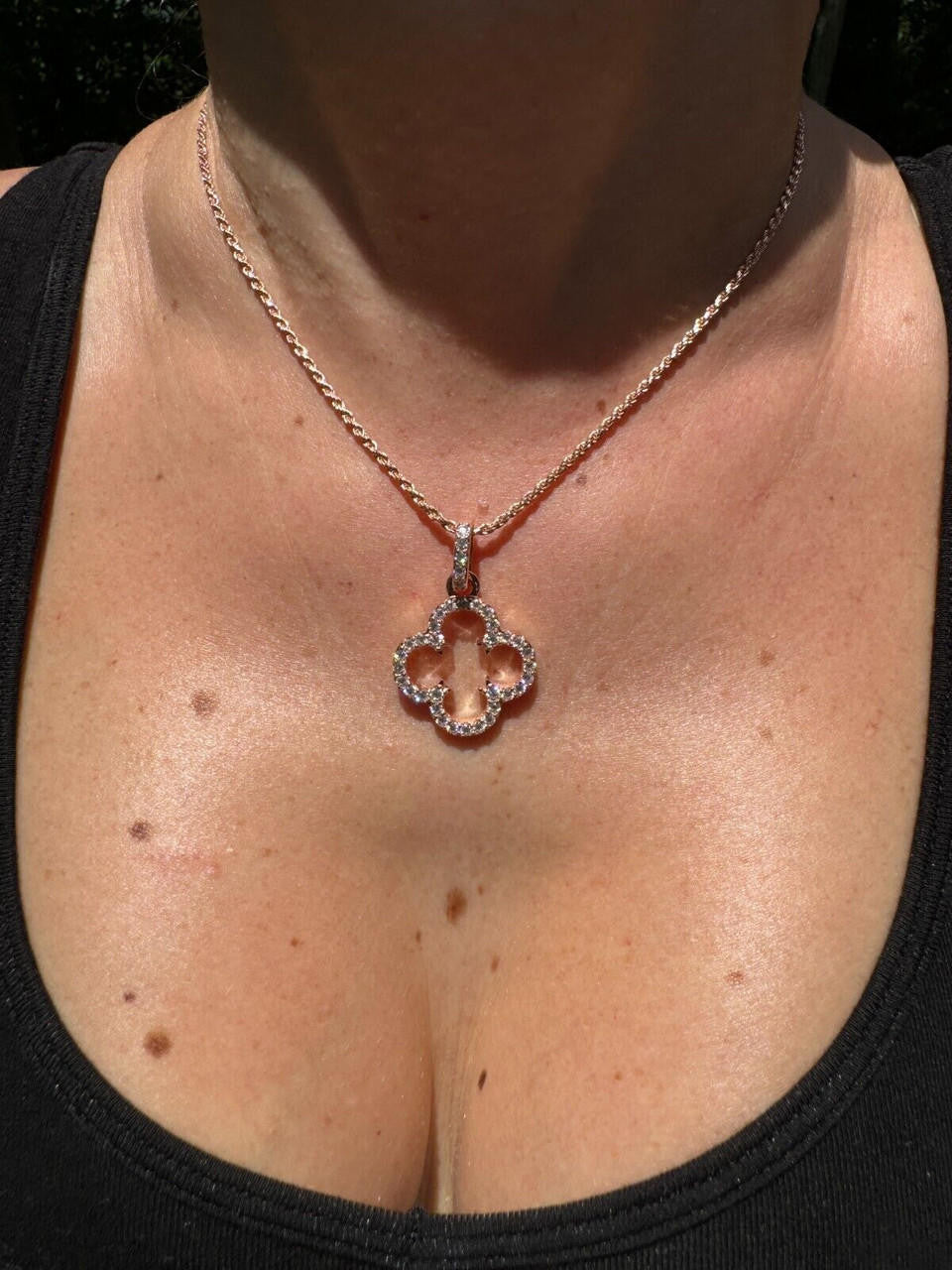 Moissanite Open Clover Flower Pendant | 14k Rose Vermeil 925 Silver