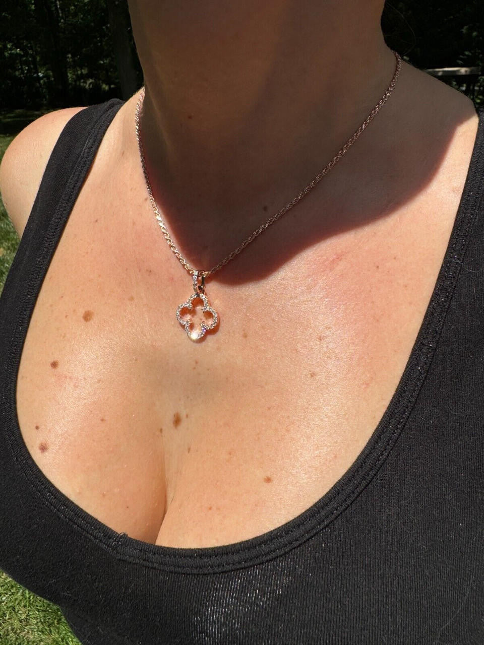 Moissanite Open Clover Flower Pendant | 14k Rose Vermeil 925 Silver