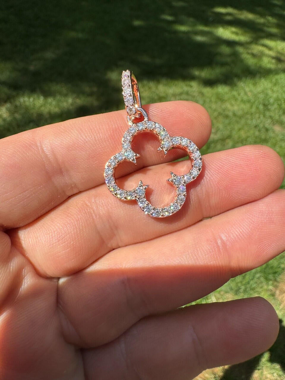 Moissanite Open Clover Flower Pendant | 14k Rose Vermeil 925 Silver