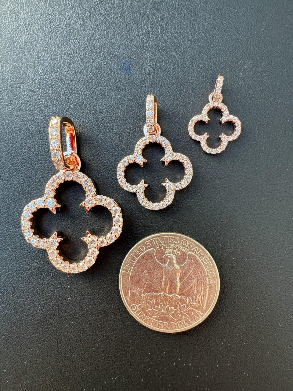 Moissanite Open Clover Flower Pendant | 14k Rose Vermeil 925 Silver
