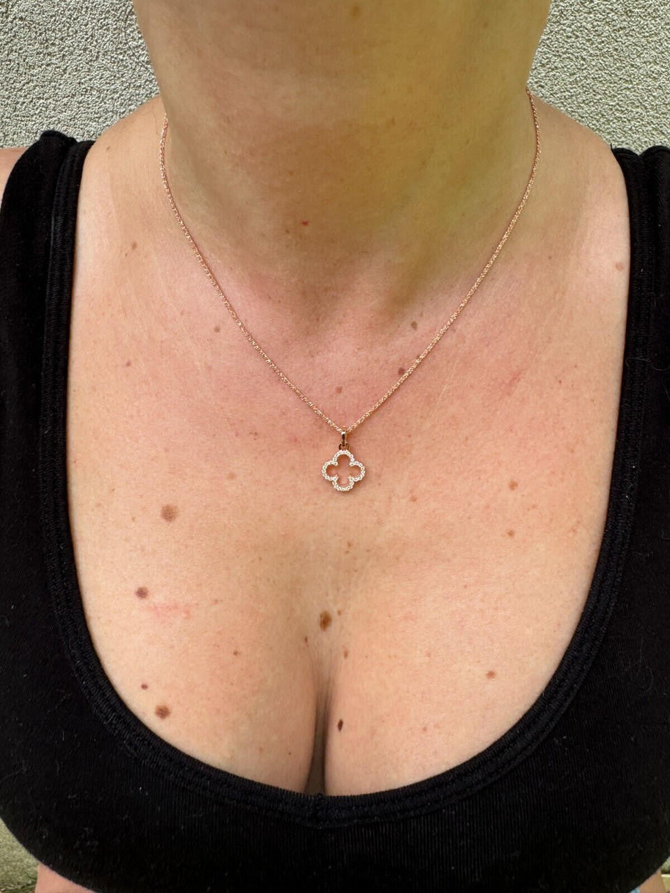 Moissanite Open Clover Flower Pendant | 14k Rose Vermeil 925 Silver