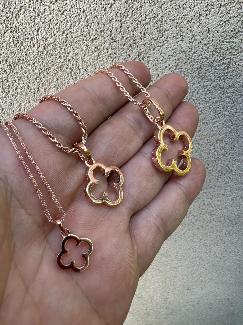 Moissanite Open Clover Flower Pendant | 14k Rose Vermeil 925 Silver