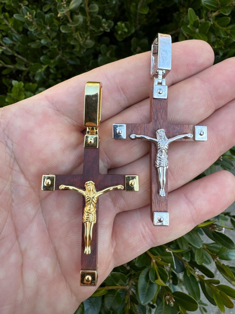 Natural Wood Plain Jesus Cross Pendant | 14k Gold Vermeil Or 925 Silver