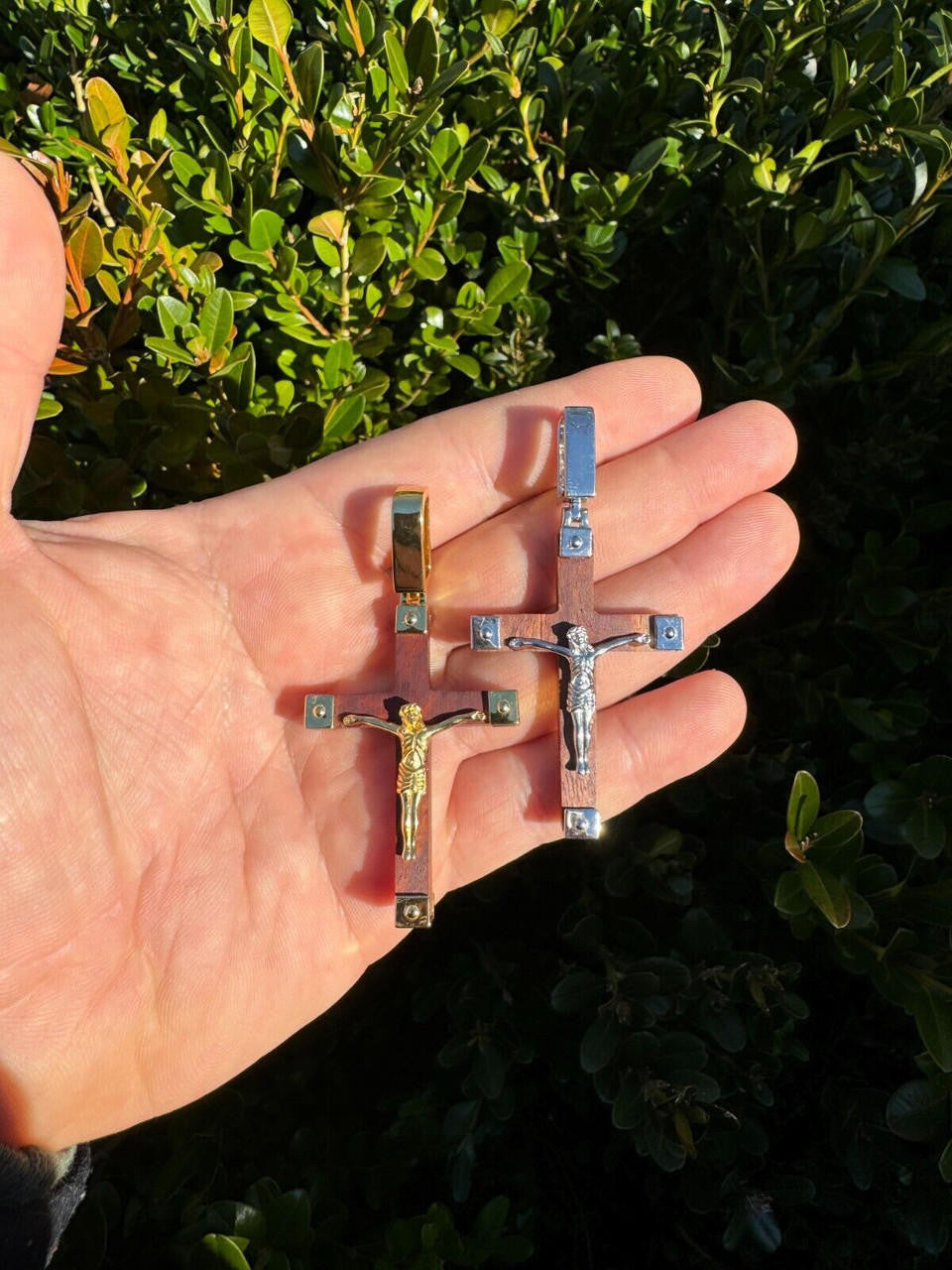 Natural Wood Plain Jesus Cross Pendant | 14k Gold Vermeil Or 925 Silver
