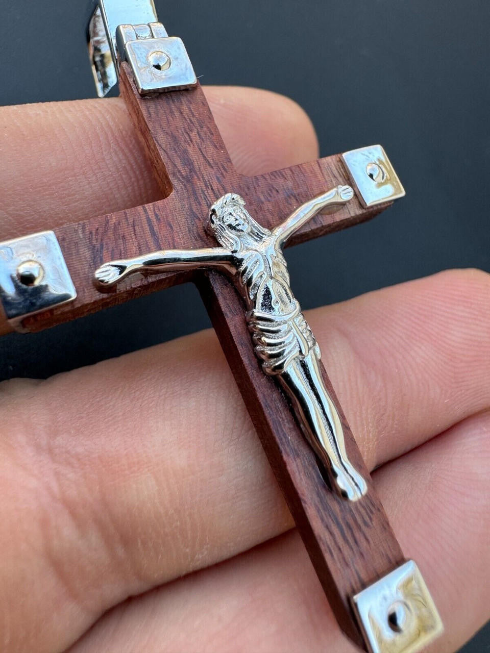 Natural Wood Plain Jesus Cross Pendant | 14k Gold Vermeil Or 925 Silver
