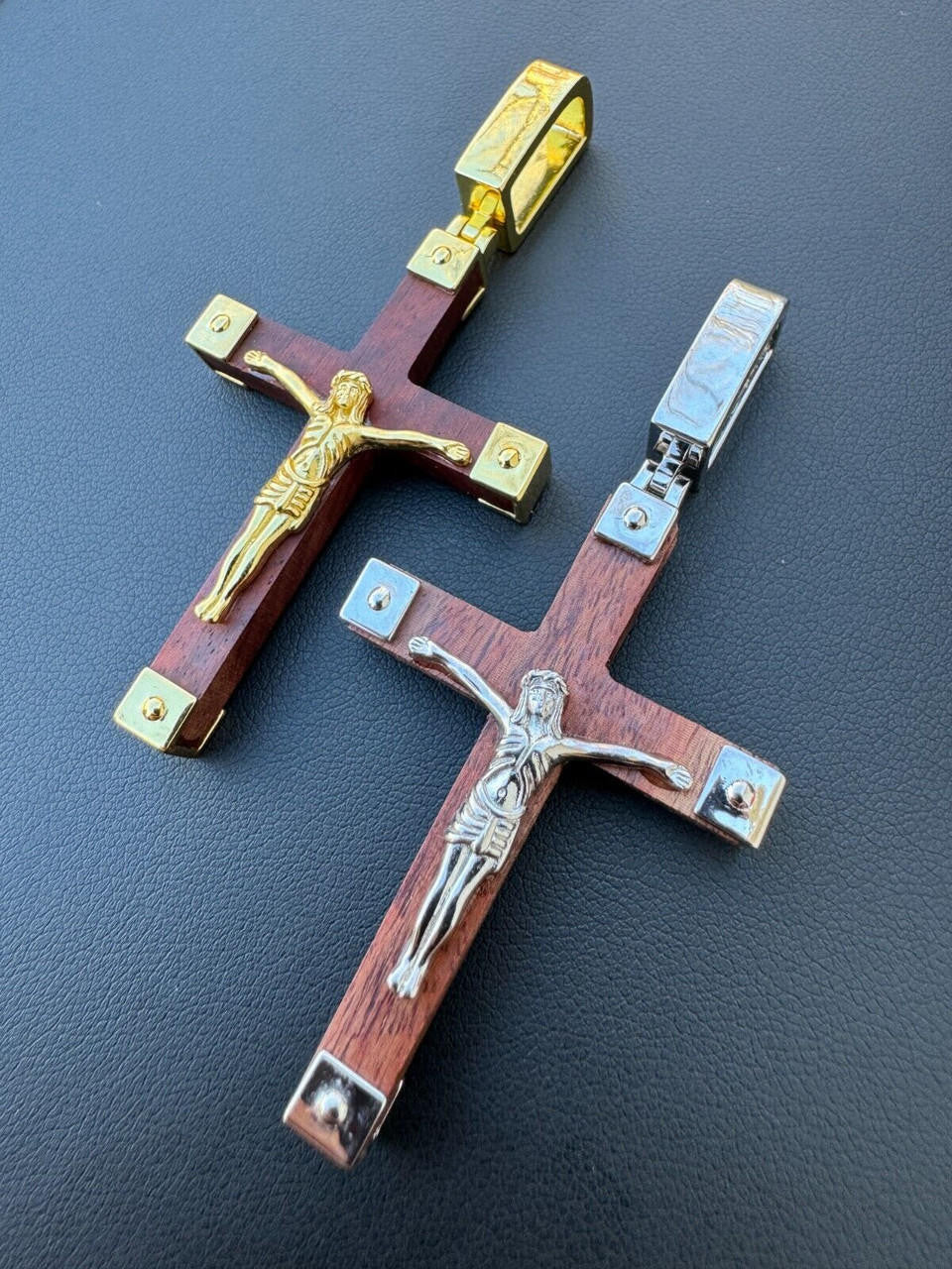 Natural Wood Plain Jesus Cross Pendant | 14k Gold Vermeil Or 925 Silver