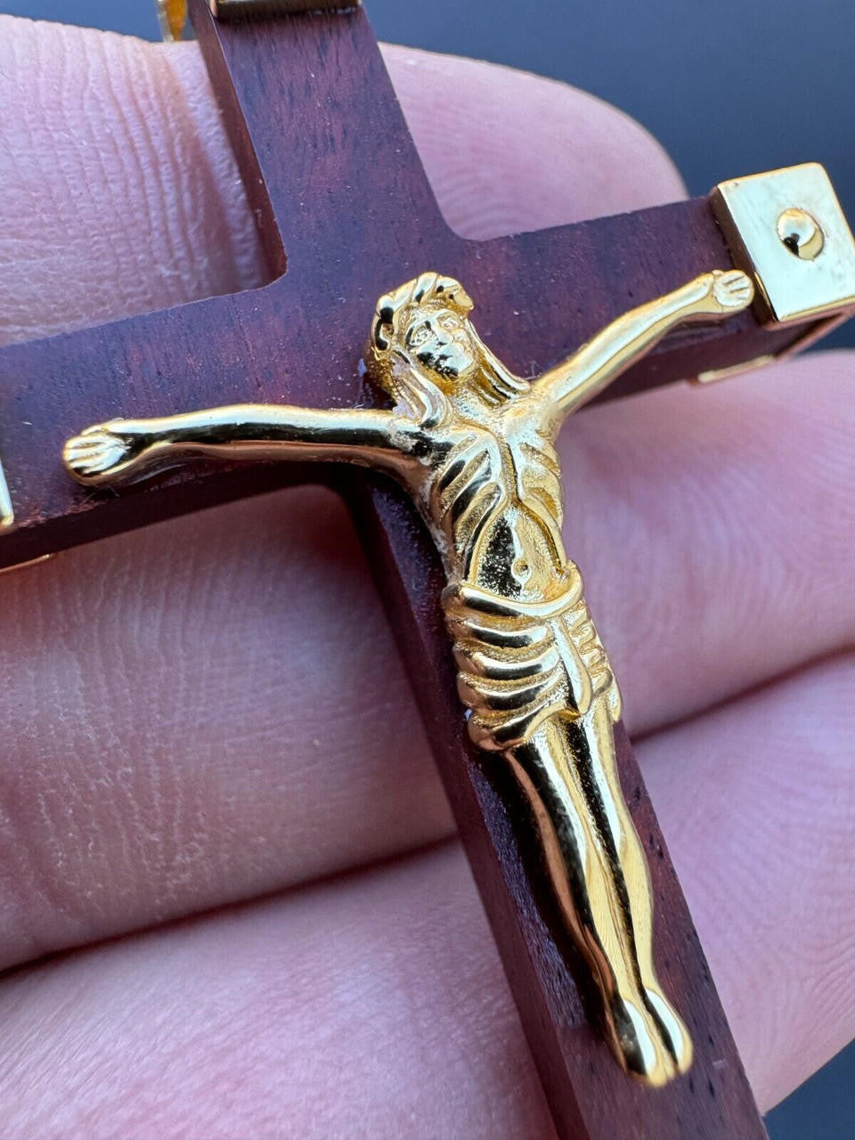 Natural Wood Plain Jesus Cross Pendant | 14k Gold Vermeil Or 925 Silver