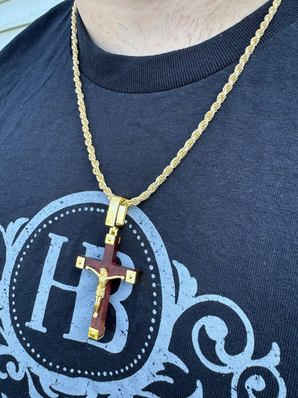 Natural Wood Plain Jesus Cross Pendant | 14k Gold Vermeil Or 925 Silver