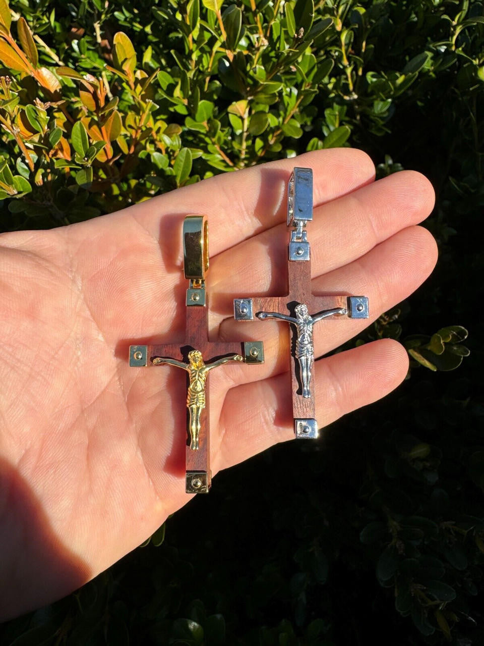 Natural Wood Plain Jesus Cross Pendant | 14k Gold Vermeil Or 925 Silver