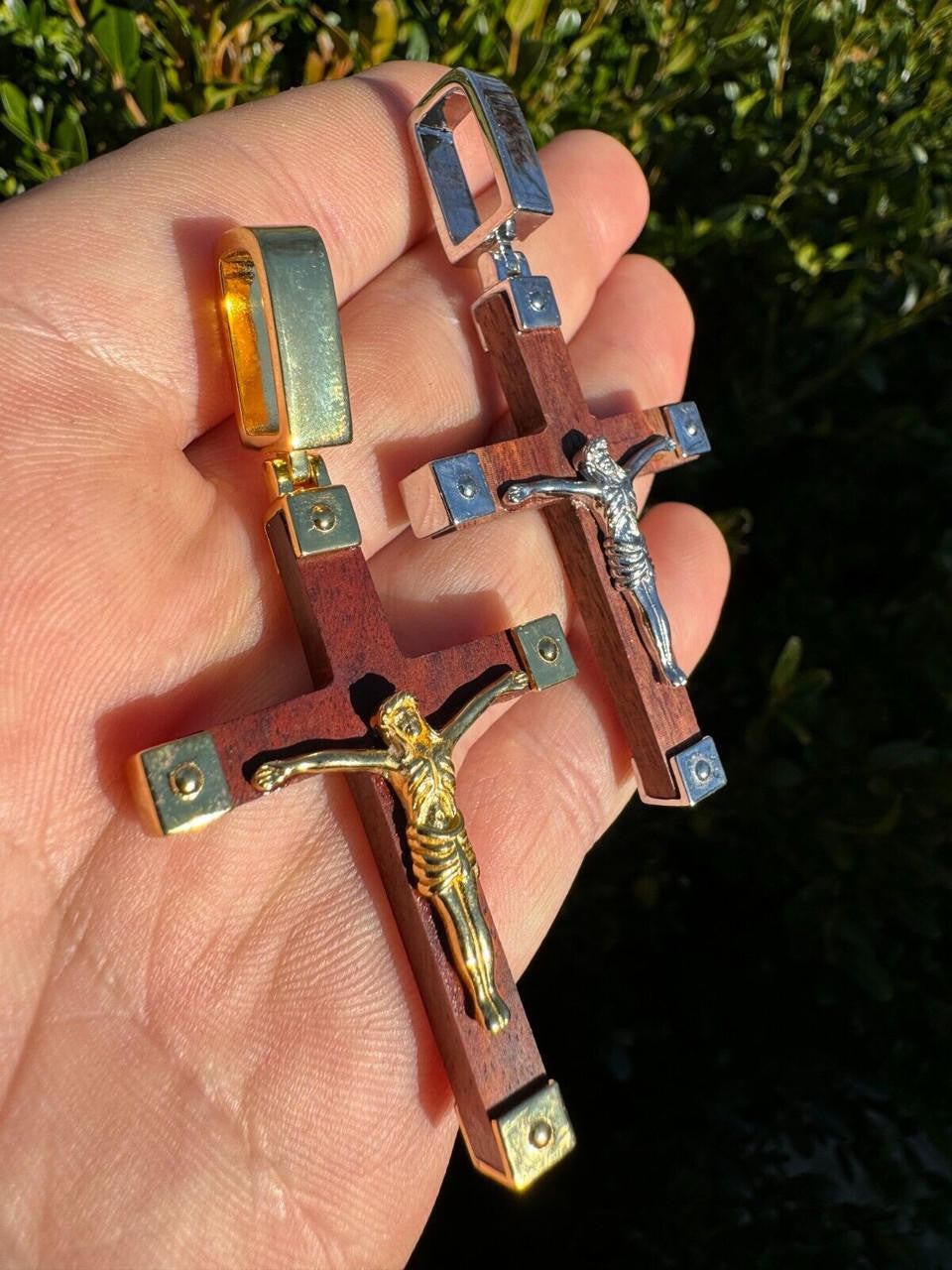 Natural Wood Plain Jesus Cross Pendant | 14k Gold Vermeil Or 925 Silver