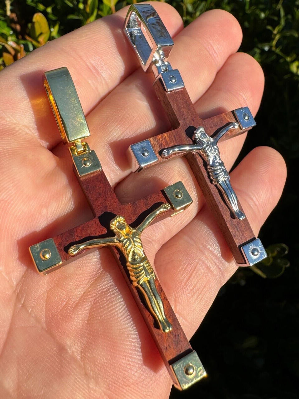 Natural Wood Plain Jesus Cross Pendant | 14k Gold Vermeil Or 925 Silver