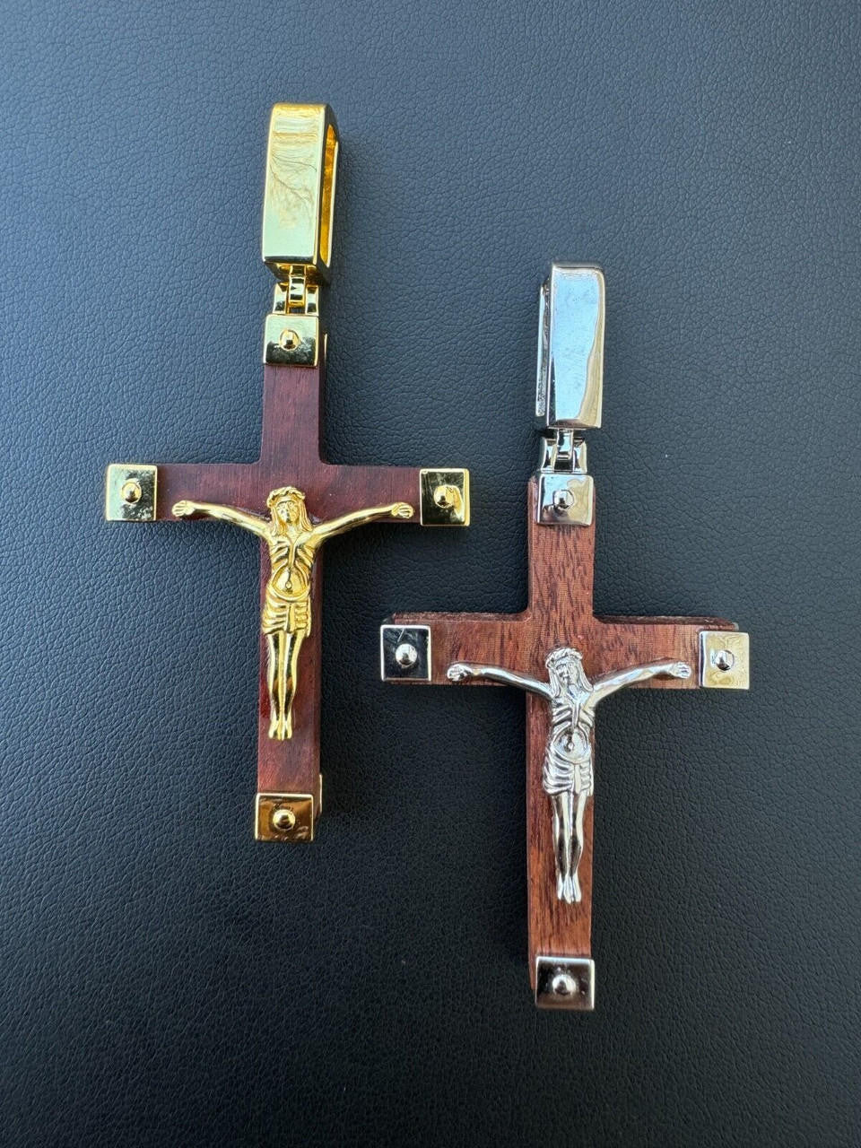 Natural Wood Plain Jesus Cross Pendant | 14k Gold Vermeil Or 925 Silver