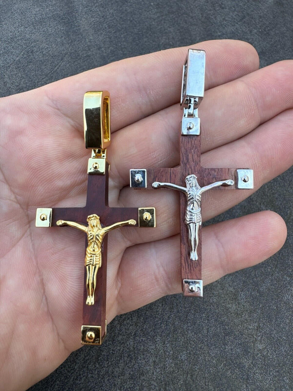 Natural Wood Plain Jesus Cross Pendant | 14k Gold Vermeil Or 925 Silver