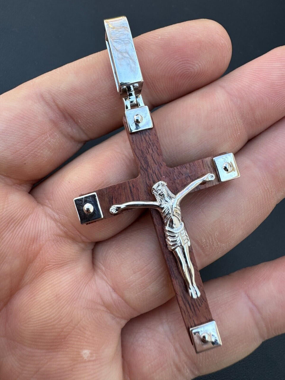 Natural Wood Plain Jesus Cross Pendant | 14k Gold Vermeil Or 925 Silver