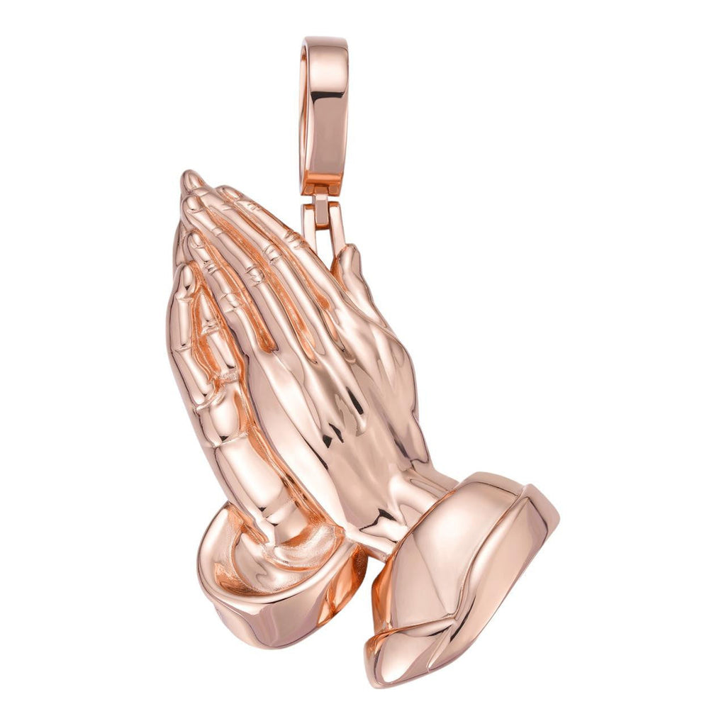 Praying Folded Hands Religious Pendant | 14k Rose Gold Vermeil 925 Silver