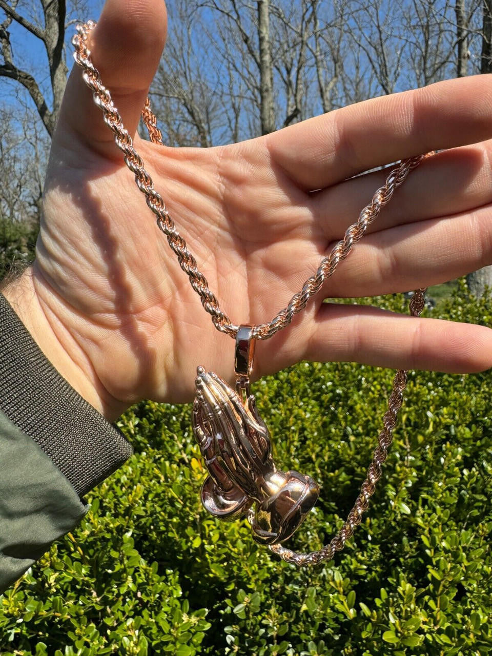 Praying Folded Hands Religious Pendant | 14k Rose Gold Vermeil 925 Silver