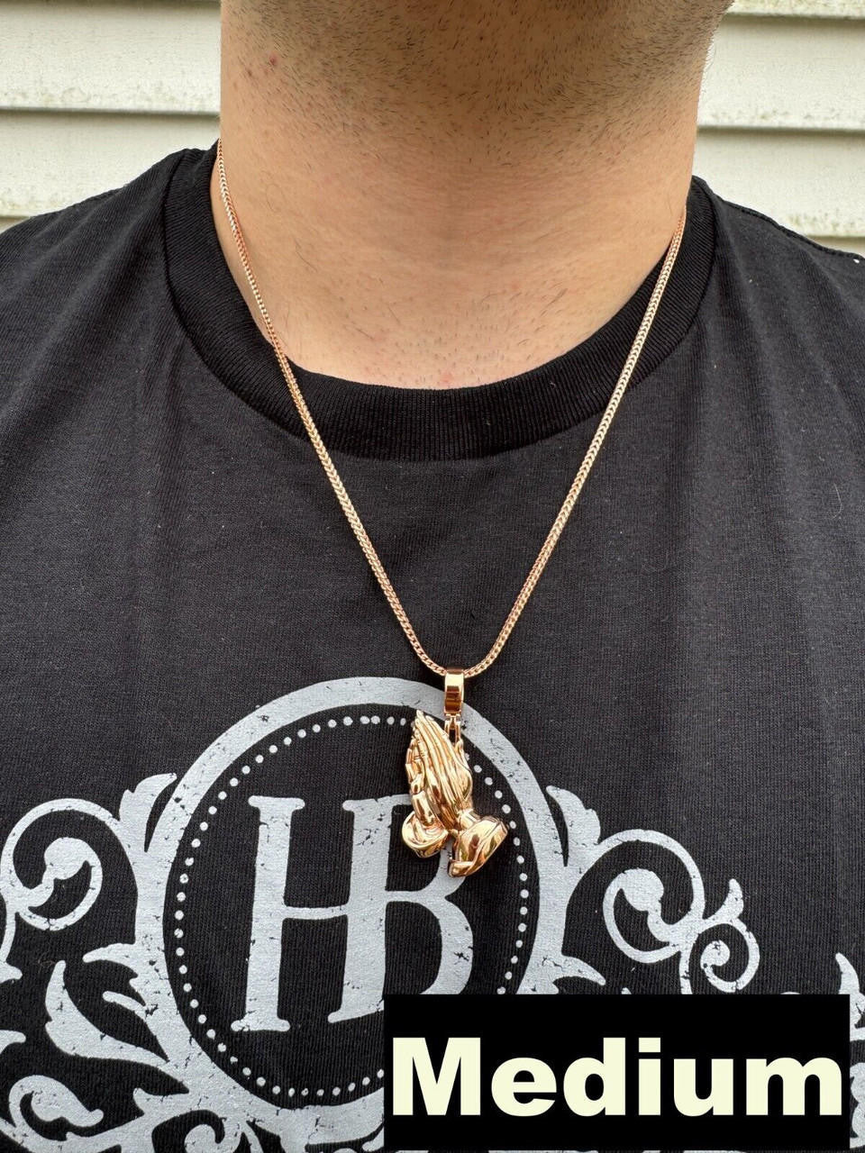 Praying Folded Hands Religious Pendant | 14k Rose Gold Vermeil 925 Silver