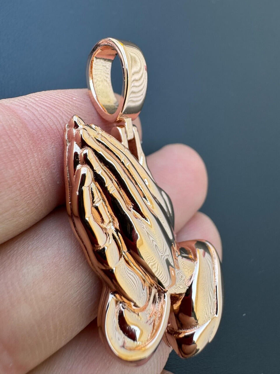 Praying Folded Hands Religious Pendant | 14k Rose Gold Vermeil 925 Silver