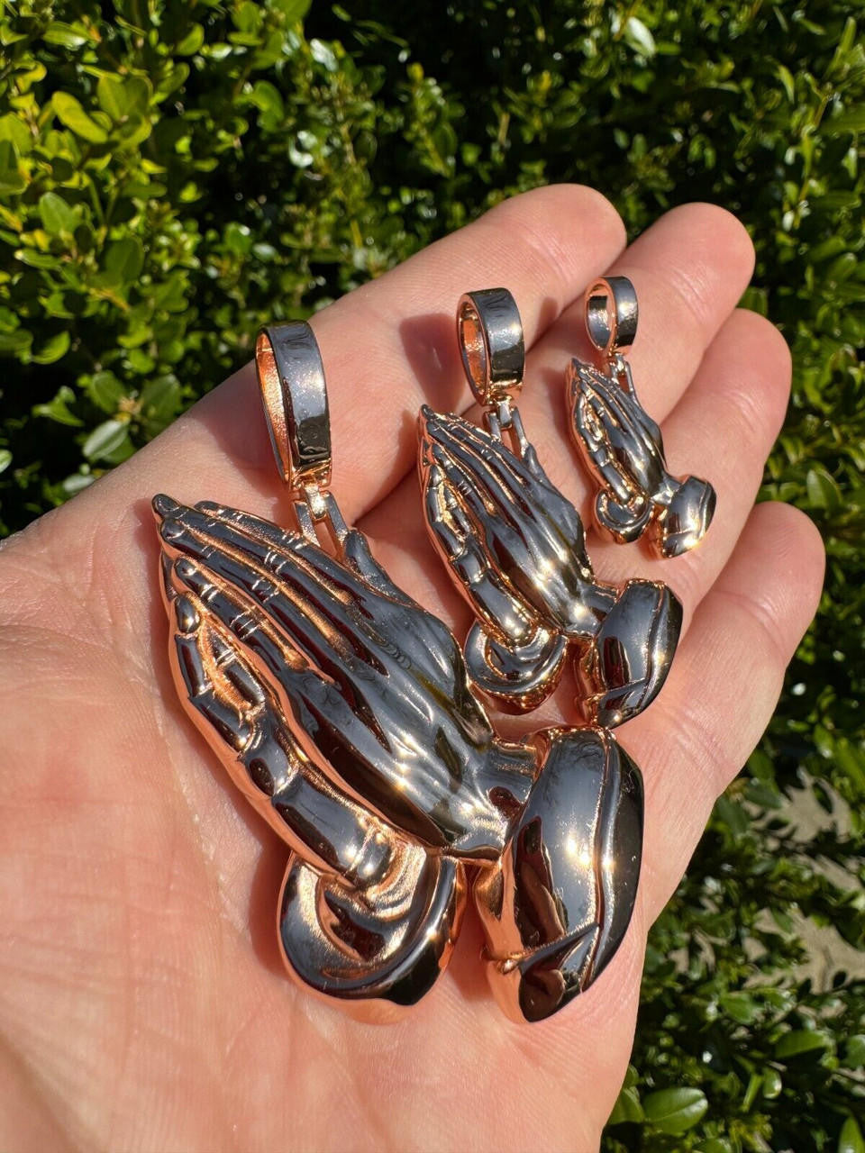 Praying Folded Hands Religious Pendant | 14k Rose Gold Vermeil 925 Silver