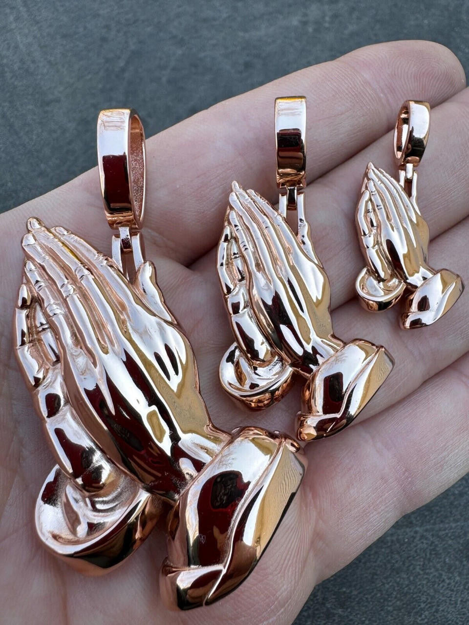Praying Folded Hands Religious Pendant | 14k Rose Gold Vermeil 925 Silver