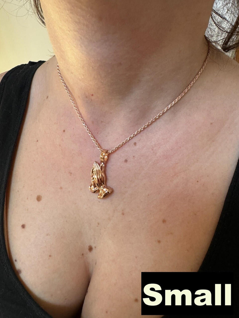 Praying Folded Hands Religious Pendant | 14k Rose Gold Vermeil 925 Silver