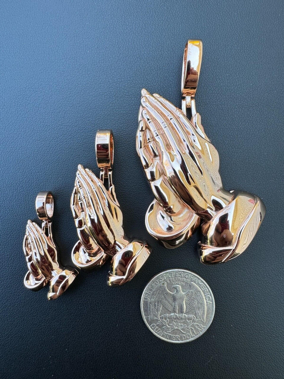 Praying Folded Hands Religious Pendant | 14k Rose Gold Vermeil 925 Silver