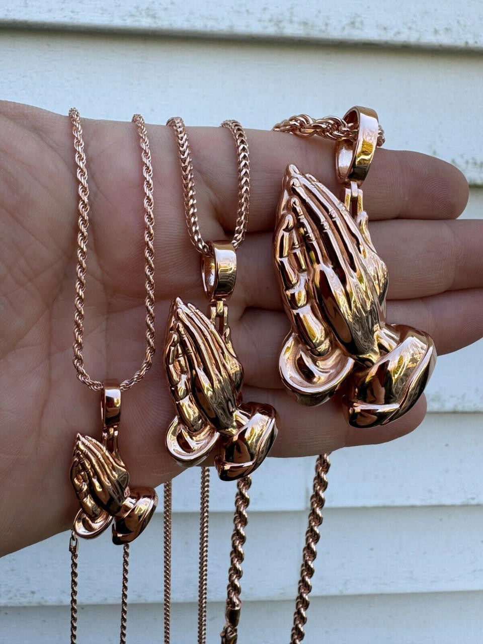 Praying Folded Hands Religious Pendant | 14k Rose Gold Vermeil 925 Silver