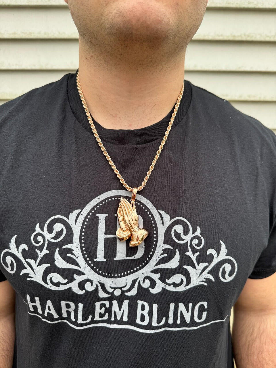 Praying Folded Hands Religious Pendant | 14k Rose Gold Vermeil 925 Silver