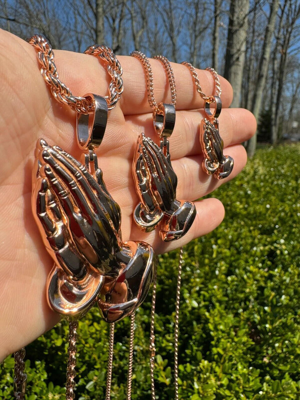 Praying Folded Hands Religious Pendant | 14k Rose Gold Vermeil 925 Silver