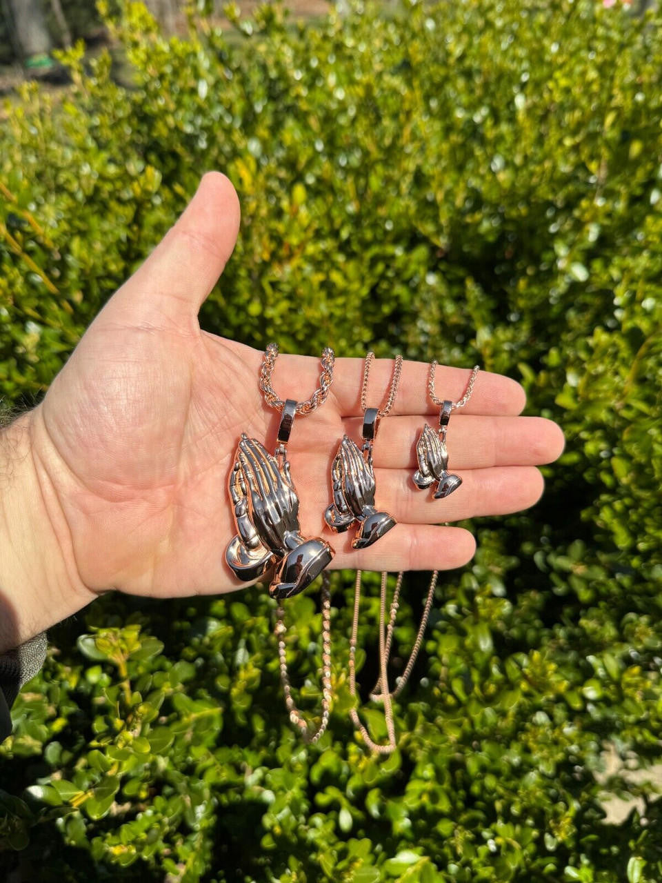 Praying Folded Hands Religious Pendant | 14k Rose Gold Vermeil 925 Silver
