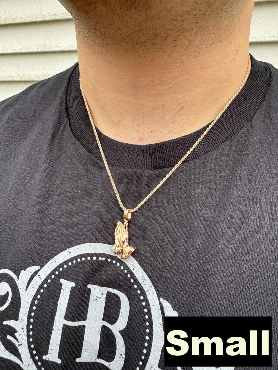 Praying Folded Hands Religious Pendant | 14k Rose Gold Vermeil 925 Silver