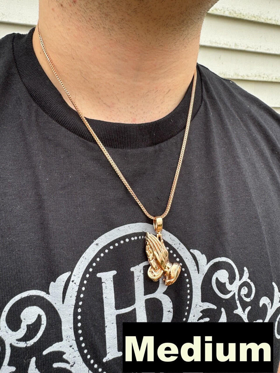 Praying Folded Hands Religious Pendant | 14k Rose Gold Vermeil 925 Silver