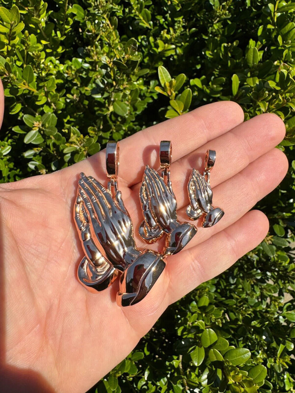 Praying Folded Hands Religious Pendant | 14k Rose Gold Vermeil 925 Silver