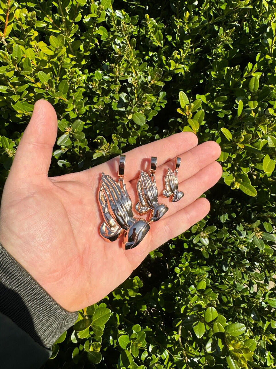 Praying Folded Hands Religious Pendant | 14k Rose Gold Vermeil 925 Silver