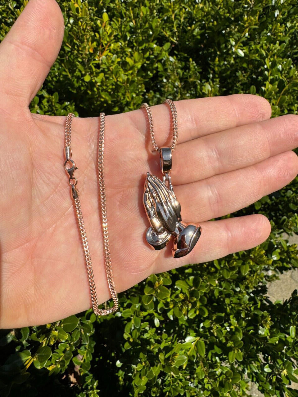 Praying Folded Hands Religious Pendant | 14k Rose Gold Vermeil 925 Silver
