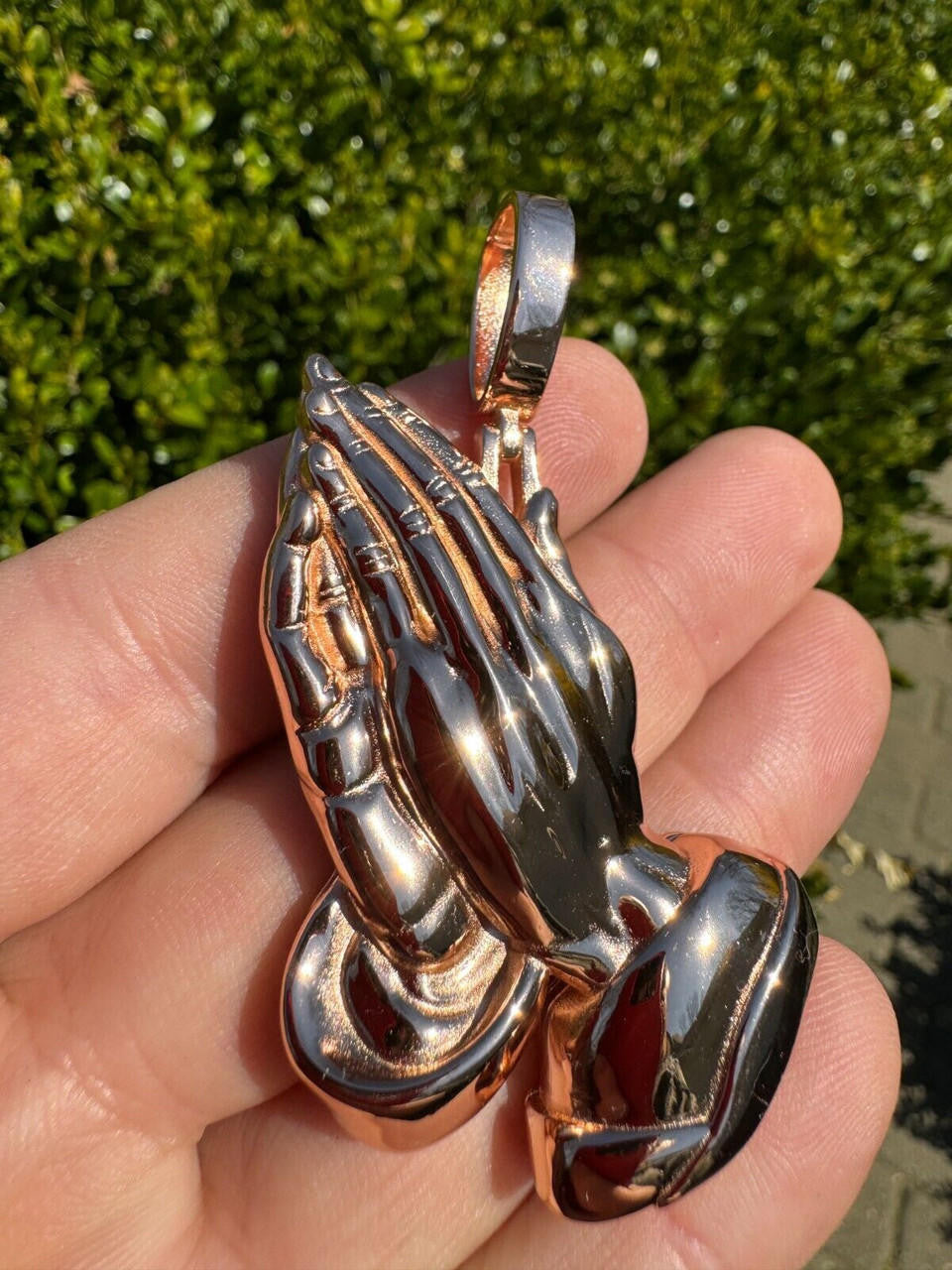 Praying Folded Hands Religious Pendant | 14k Rose Gold Vermeil 925 Silver