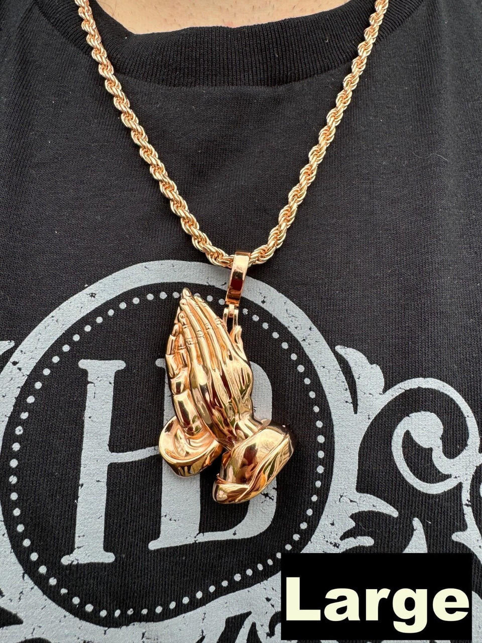 Praying Folded Hands Religious Pendant | 14k Rose Gold Vermeil 925 Silver